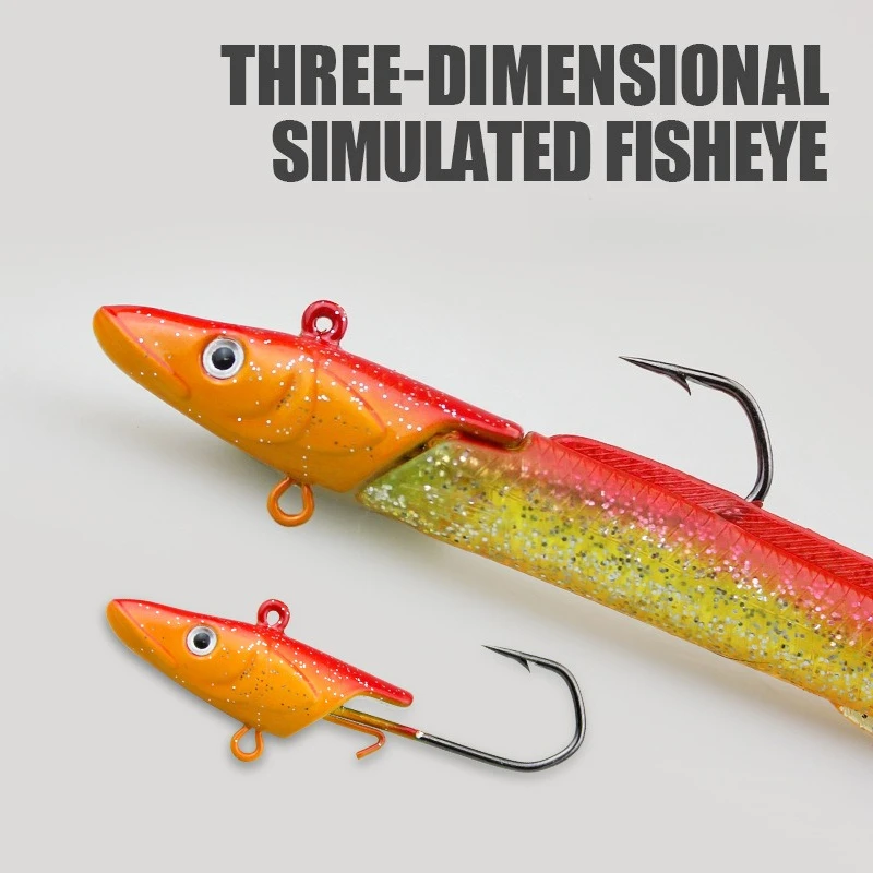 SWOLFY-Juego de señuelos blandos para pesca, cola en T luminosa, 12cm, 23g, cabeza de plomo de hundimiento lento, cebo de simulación Artificial para lubina/Trou - imagen 3