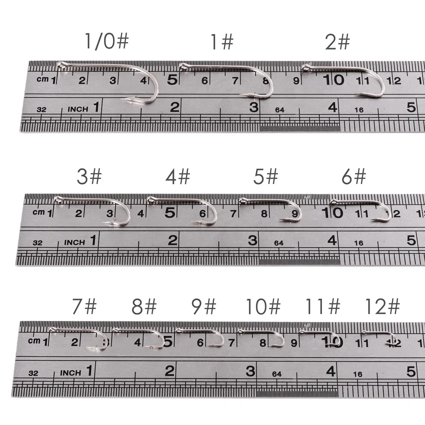 Anzuelos plateados de acero alto en carbono, anzuelos de pesca de caña larga grande, juego de anzuelos de pinta marina con ojos, accesorios de pesca de púa, 100 Uds. - imagen 5
