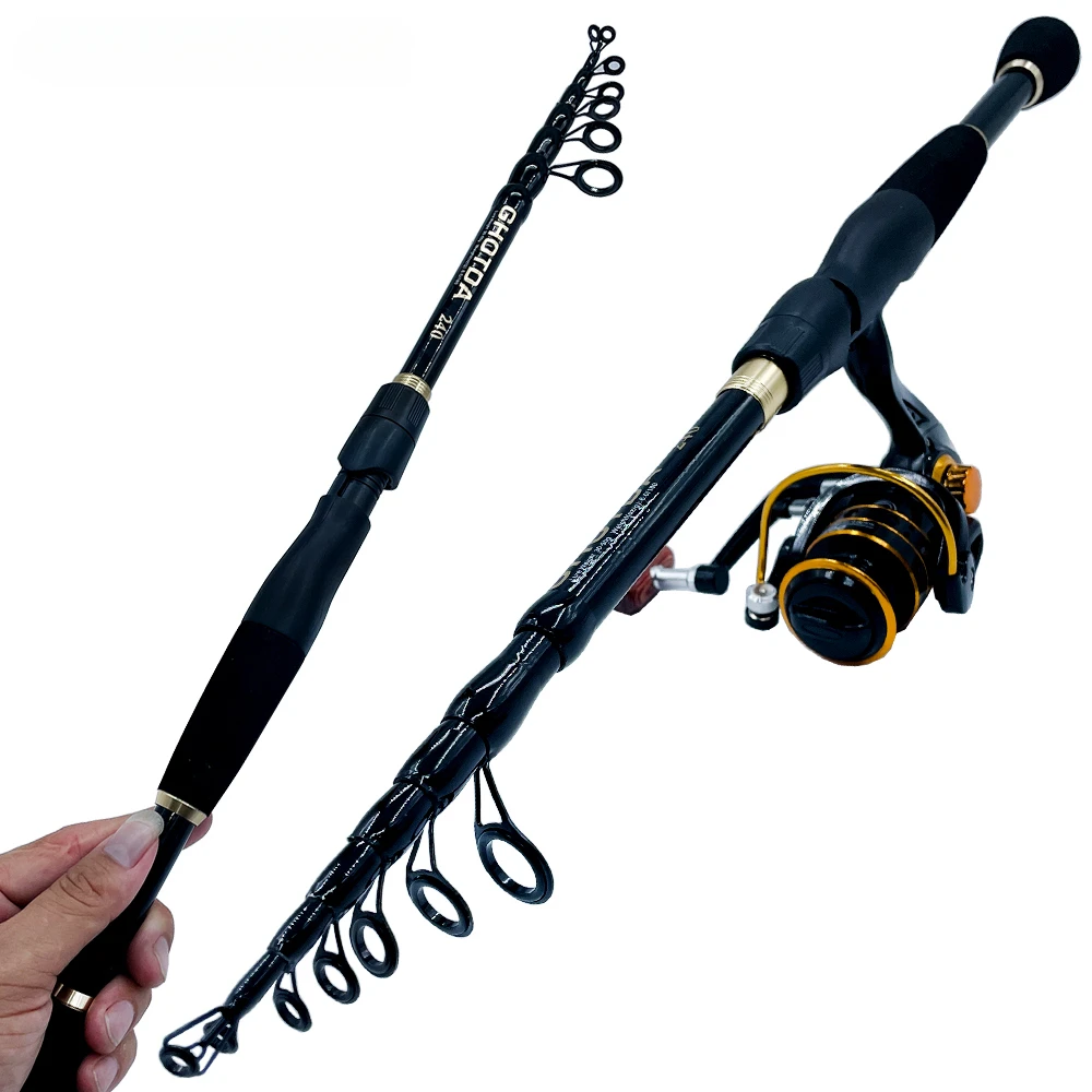 Combo de carrete de caña de pescar telescópica, fibra de carbono, carretes giratorios, juego de engranajes de pesca para viaje, todas las aguas, 1,6 m, 1,8 m, 2,1 m - imagen 5