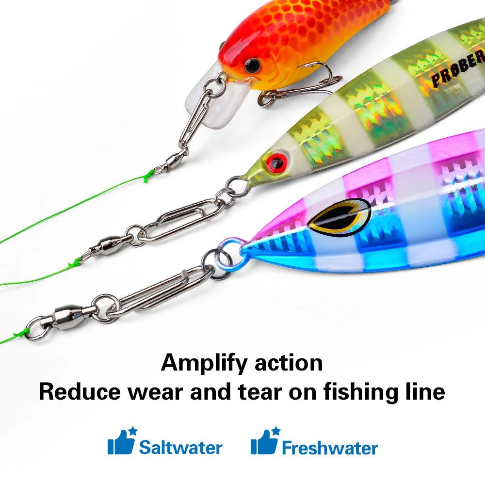 Giratorios de pesca para pesca en agua salada, conector de señuelos giratorios, clips de alimentación de acero inoxidable, 20 piezas - imagen 5