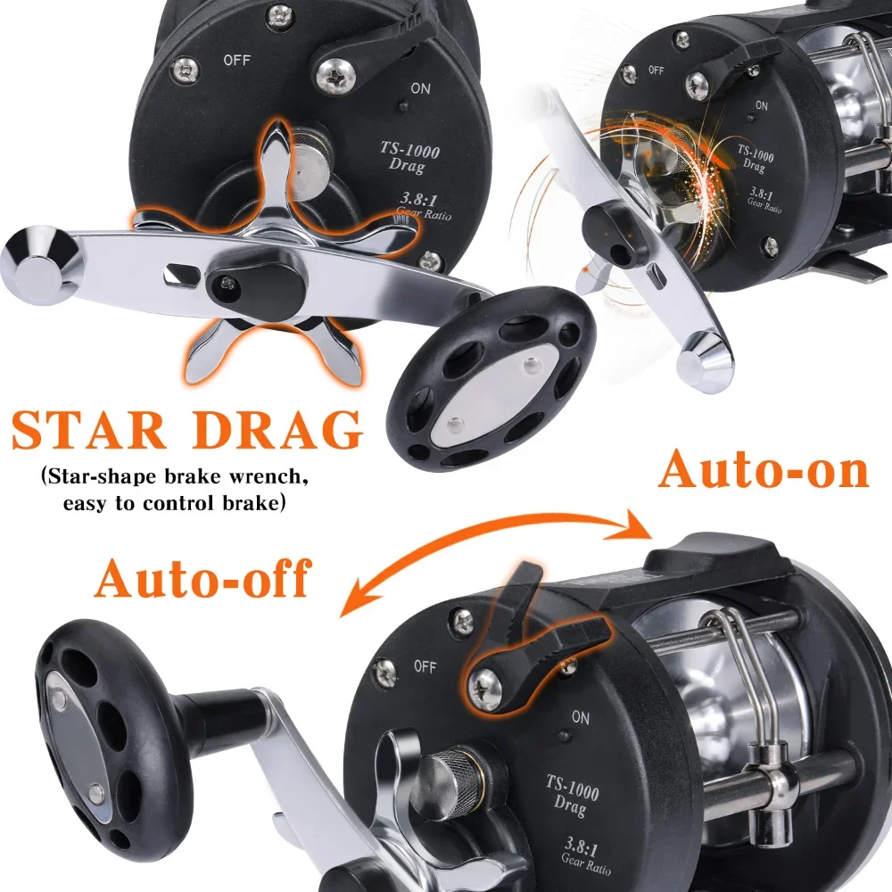 Carrete de pesca Sougayilang Baitcasting, bobina de Metal de arrastre máximo de 28kg, carrete de pesca de tambor de curricán para lubina, Molinete de pesca de agua dulce - imagen 5