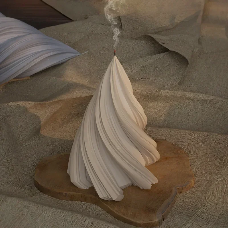 LSLANSOON-Molde de vela Irregular cónico 3D, molde de vela con raya en espiral abstracta de silicona, decoración giratoria, molde de vela para árbol de Navidad - imagen 4