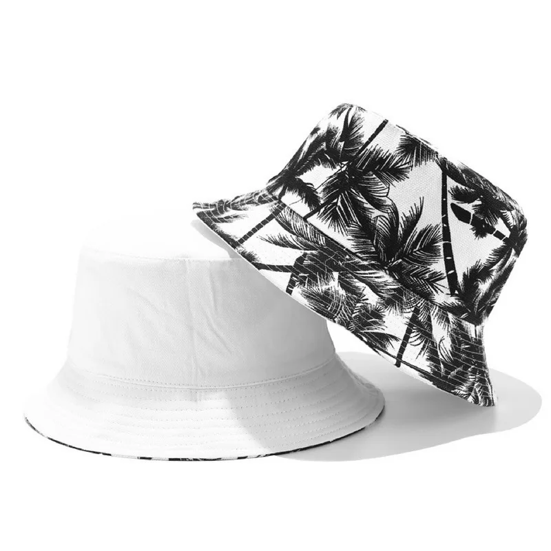 Gorras de pescador con estampado de árbol de coco negro de doble cara Reversible Unisex, sombreros de cubo para hombres y mujeres, visera de viaje al aire libre, sombrero para senderismo - imagen 4