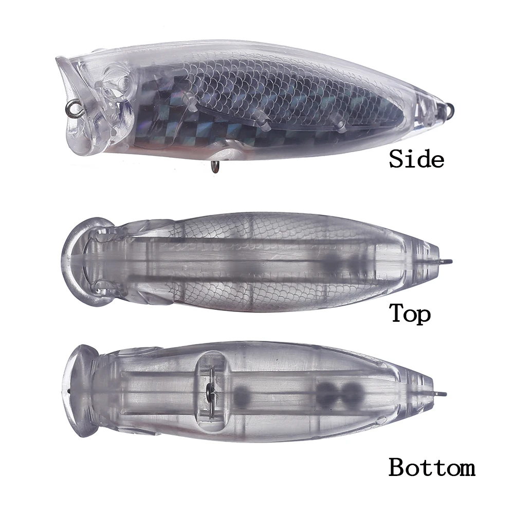 Chan’sHuang 10PCS Unpainted Blanks Bait 80mm 16.5g Topwater Large Mouth Holographic Laser Foil Popper  Rattles  Fishing Lure - imagen 3