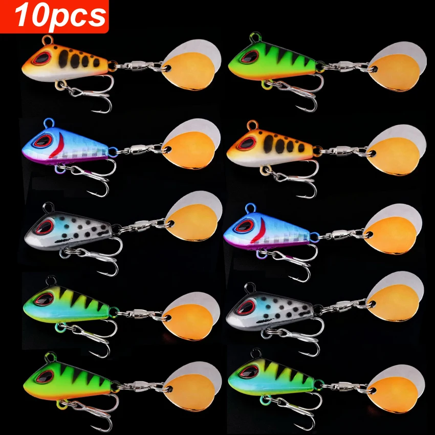 Juego de Señuelos de Pesca VIB de Metal con doble lentejuelas, 12g, 15g, 20g, 28g, Pin de aparejos de pesca, Crankbait, Spinner de vibración, cebo que se hunde, 10 Uds.