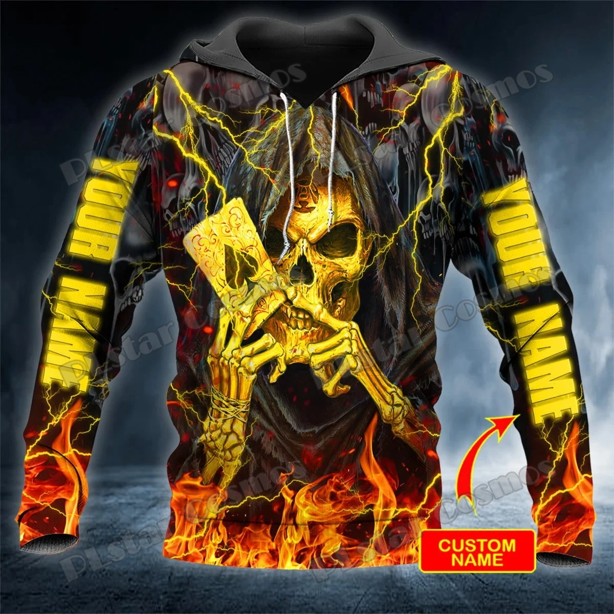 Muerte orando Grim Reaper cráneo nombre personalizado 3D impreso hombres moda sudaderas con capucha otoño Unisex Casual Sudadera con capucha QDY73 - imagen 3