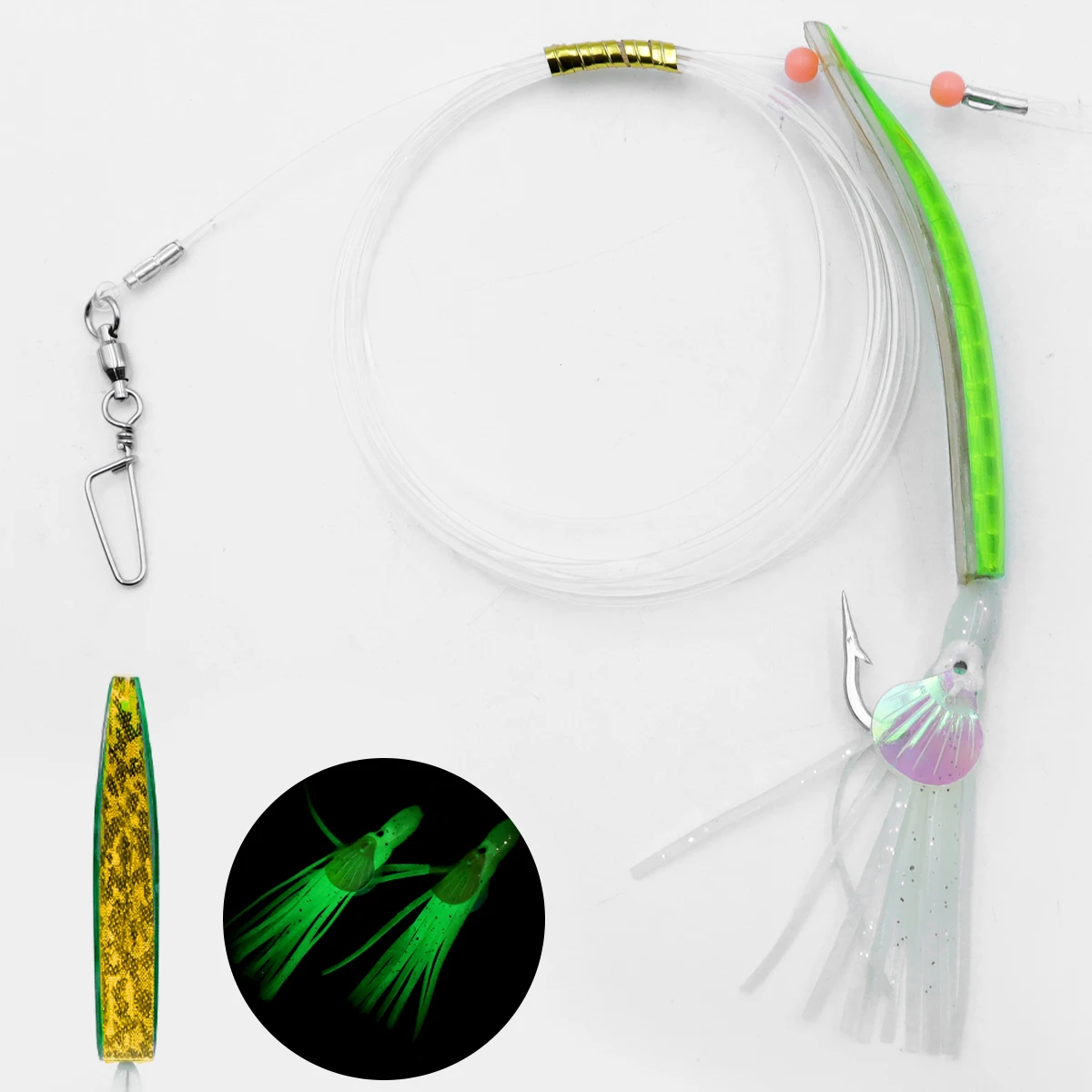 ZYZ-anzuelos de cuerno de arco para pesca con curricán, 10cm, con línea de 3M, anzuelos reforzados, anzuelo de cuerda de asistencia para cebo de superficie, anzuelo de pesca de atún - imagen 2