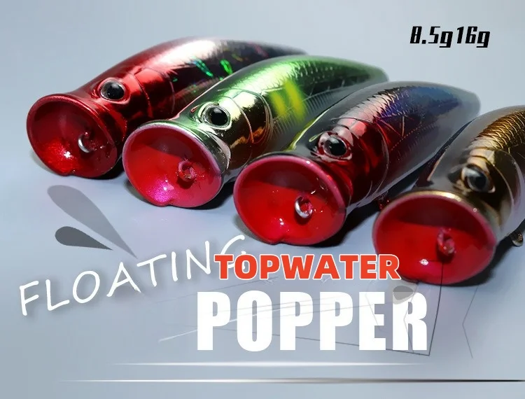 Señuelo de pesca Popper de tiro largo, 1 Uds., 8,5g, 16g, cebos duros artificiales de superficie, Wobbler de pesca de agua salada con anzuelos triples, Lucio - imagen 3