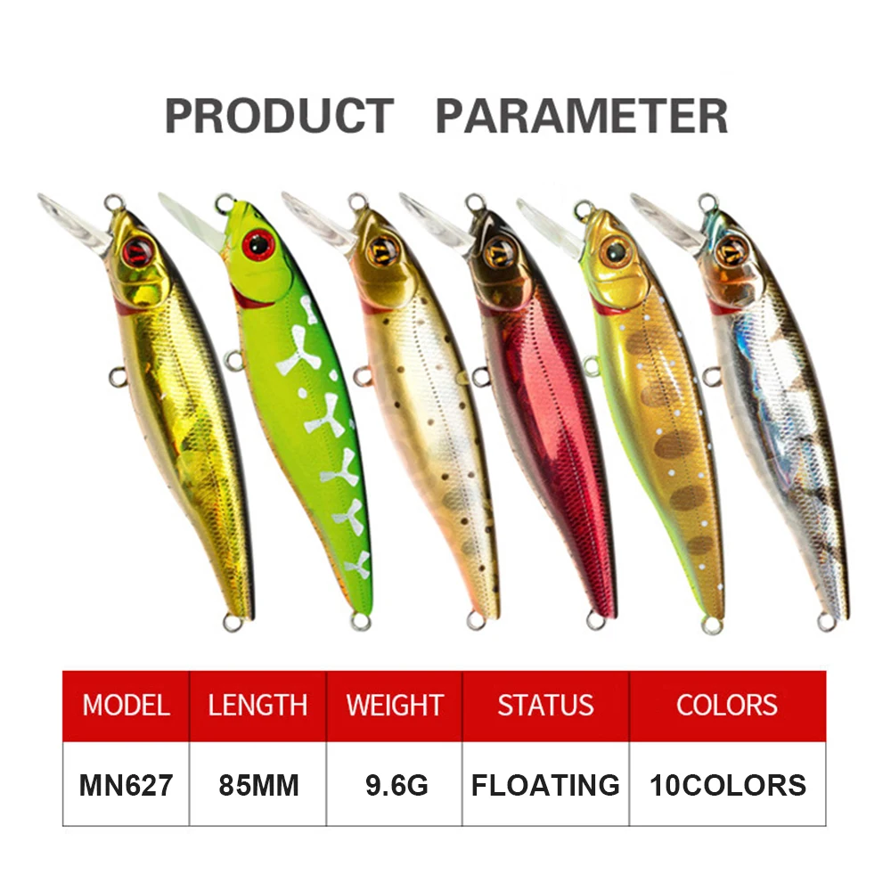 Señuelos de Pesca flotantes, cebo duro Artificial de fundición larga, Minnow Wobbler, accesorios de pesca, trucha, lubina, 8,5 cm, 9,6g, MN627 - imagen 3