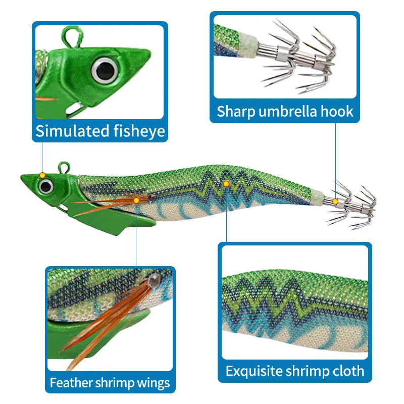Señuelos de calamar de piezas, cebos de madera de 13,4 cm y 38,5g para pesca de camarones en agua salada, cebo de pulpo - imagen 4