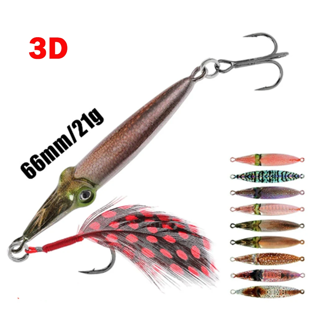 Plantilla de Metal con impresión 3D para pesca en el mar, cebos de calamar, aparejos de señuelo de Pesca de Mar Profundo, atún fundido largo, 66mm, 21g - imagen 2