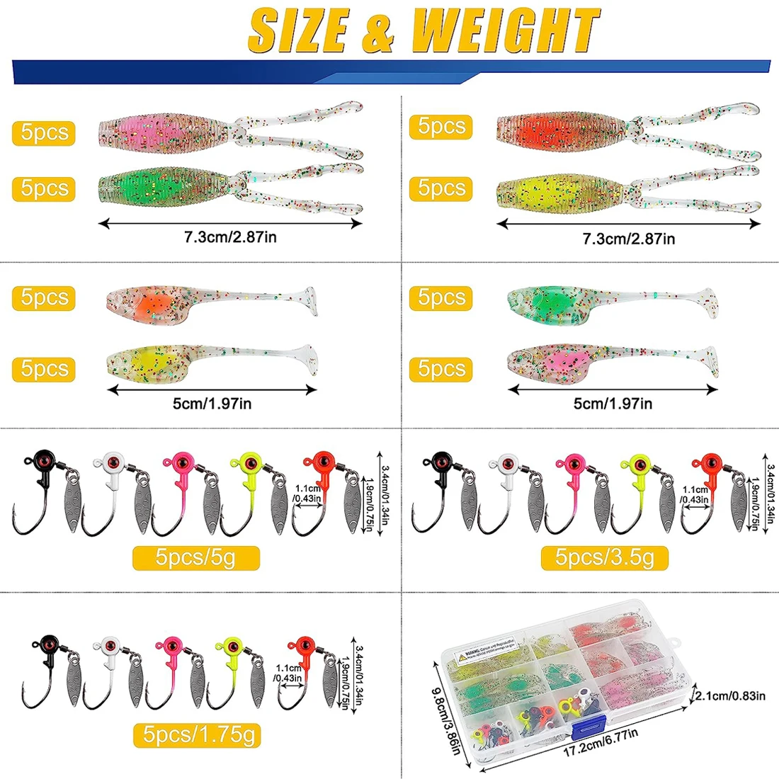 Señuelos Crappie de 55/48 piezas, cebos de pesca blandos con anzuelo de plantilla Underspin para lubina, aparejos de pesca - imagen 2