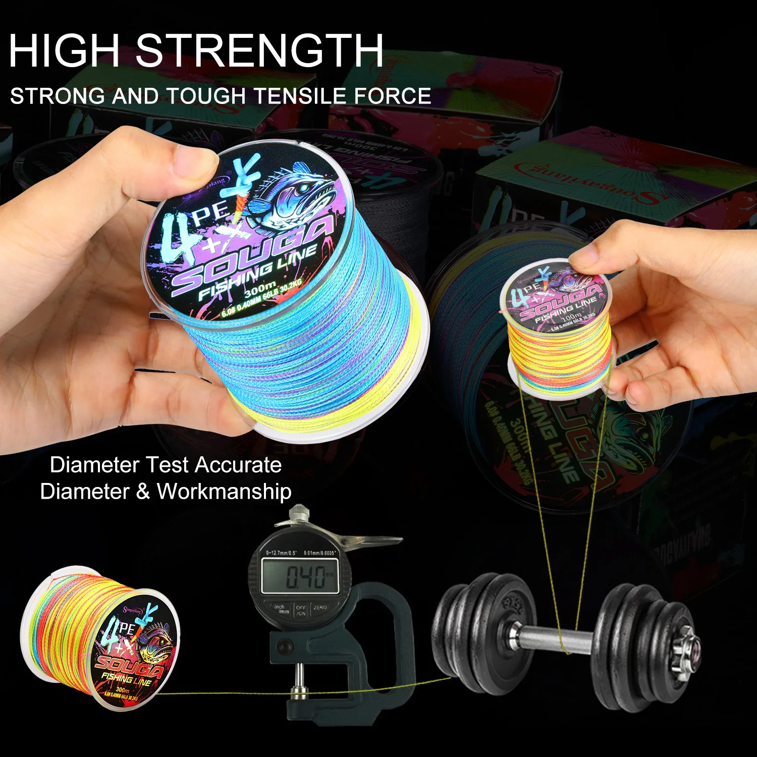 Sougayilang-sedal de pesca trenzado de PE, 4 hebras, 100M, 300M, MaxDrag, 66LB, suave y duradero, adecuado para pesca de carpa - imagen 4