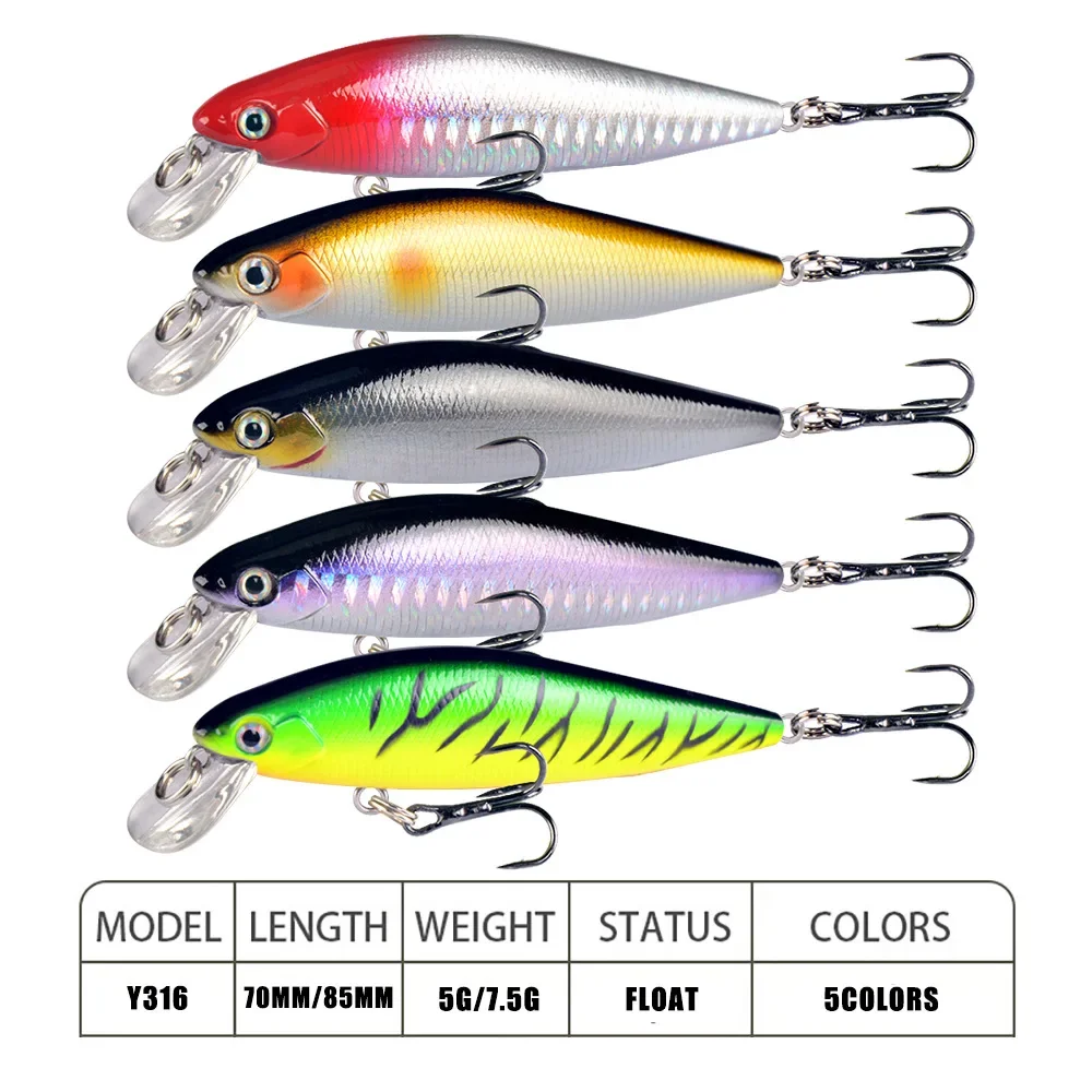Señuelo de Pesca de calidad, 1 piezas, 5g/7,5g, señuelo de pececillo, ojos 3D, cebo duro de plástico, plantilla Artificial, Wobblers, Crankbait - imagen 2