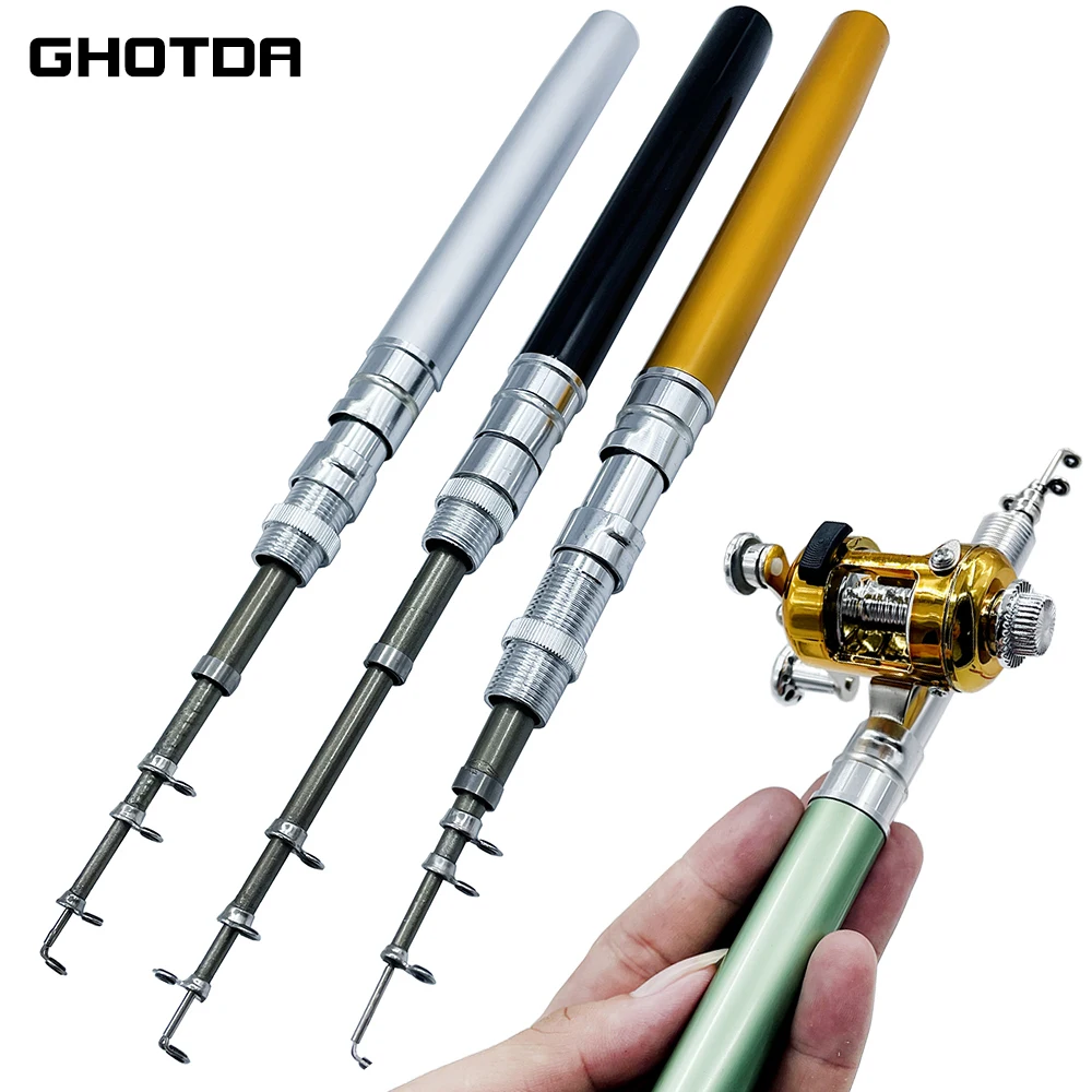 Mini caña de pescar telescópica de bolsillo portátil con forma de bolígrafo, caña de pescar plegable con rueda de carrete - imagen 5