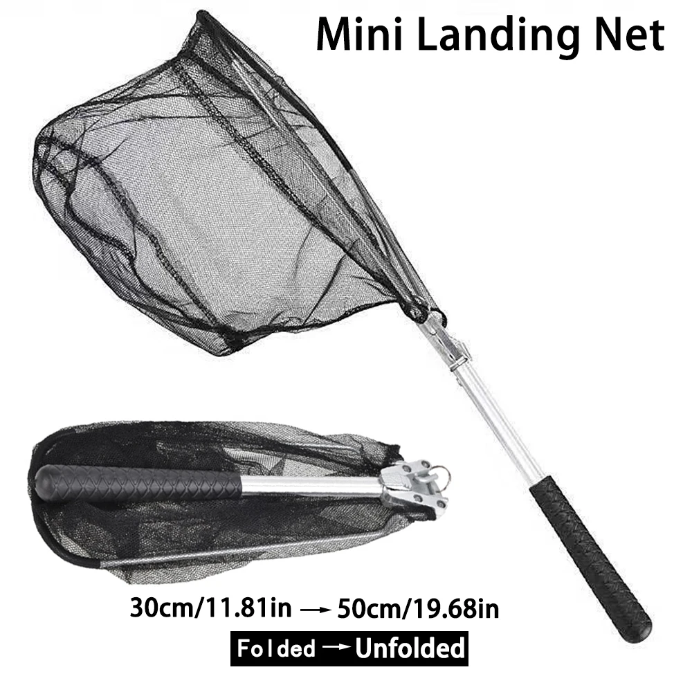 Red de aterrizaje de pesca de nailon de 50cm, caña de pescar retráctil de aleación de aluminio, trampa de red, herramientas de aparejos de red de mano plegables portátiles - imagen 3