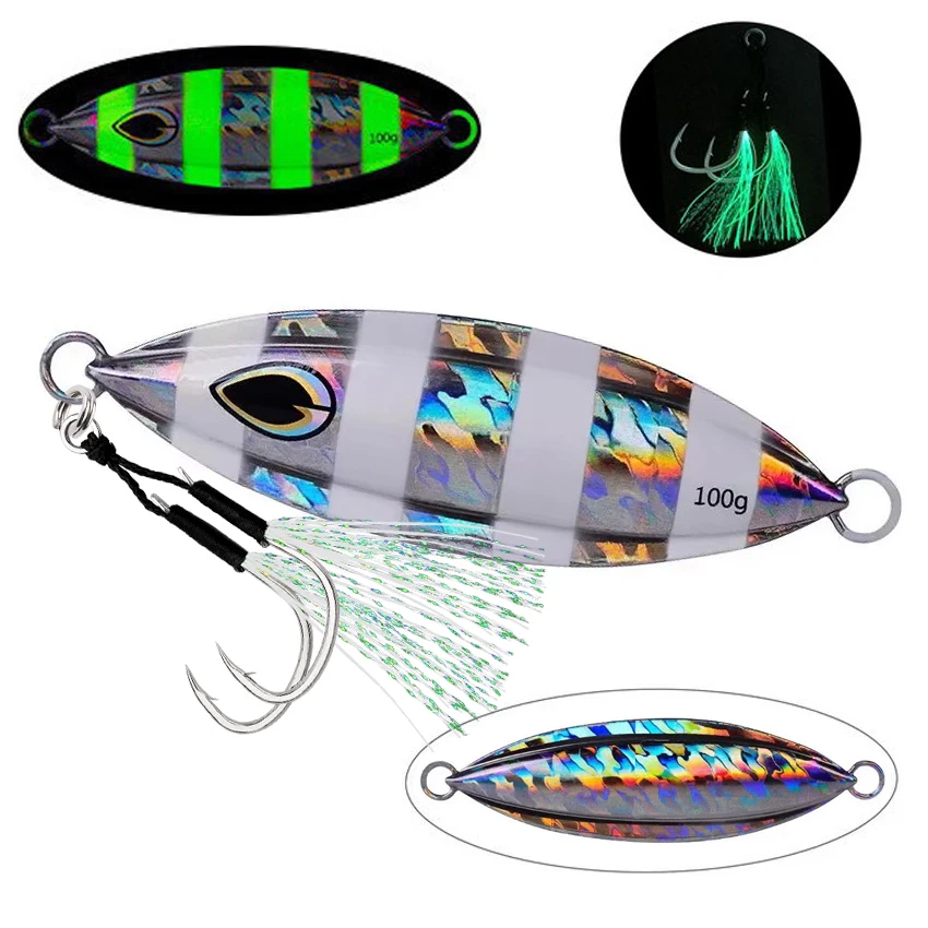 Placa de hierro de Metal luminosa de vibración lenta, 5 uds., 40g, 60g-200g, pesca en barco, pesca en el mar, cebo de carretera Mettal sumergido de agitación lenta - imagen 5