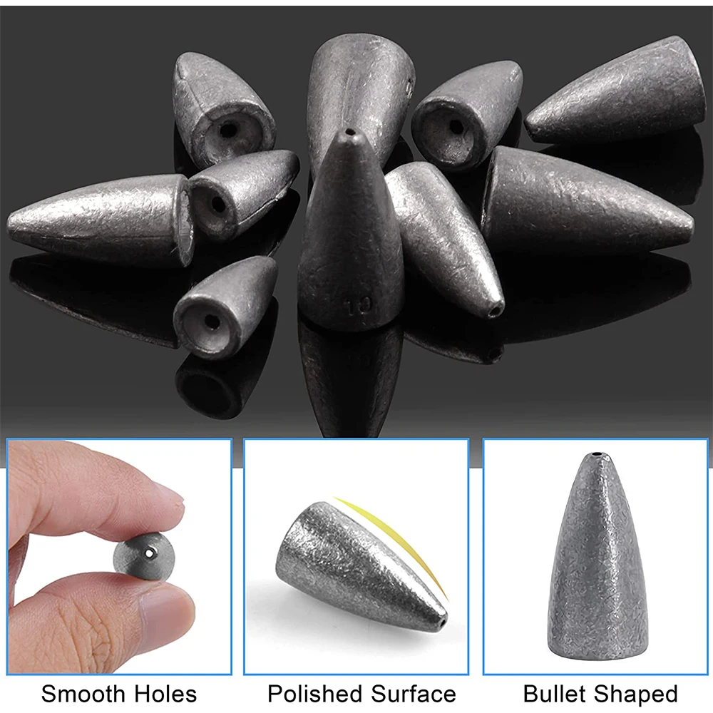 Plomos de pesca de bala de 40 piezas, pesas de gusano, antideslizantes para pesca de lubina, aparejos de pesca de agua dulce y salada, Texas Rigs - imagen 3