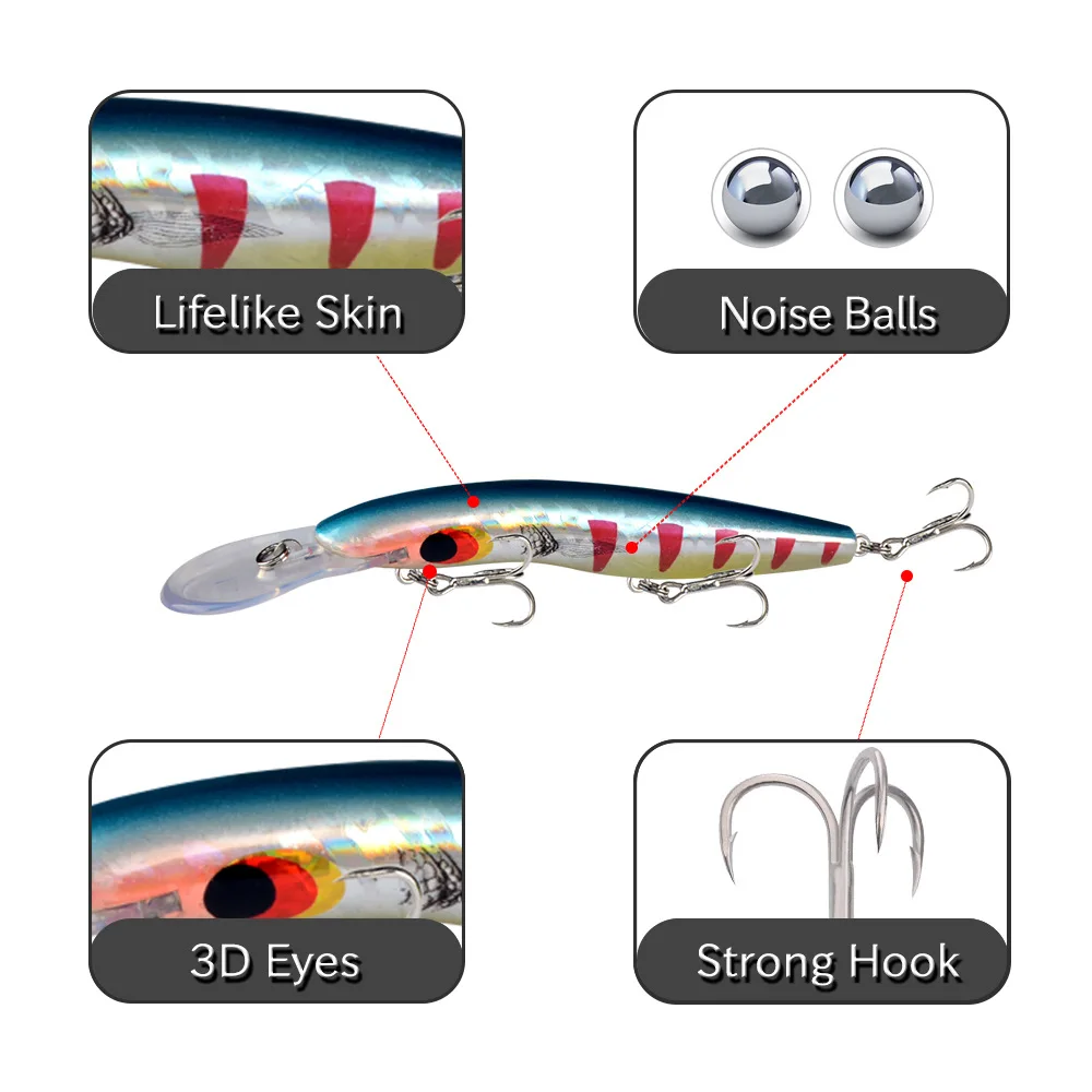 Señuelos de pesca flotantes de pececillo, 160mm, 26g, Wobblers de fundición larga para lubina de agua dulce, Swimbait, cebo duro Artificial, aparejos Jerkbait - imagen 3