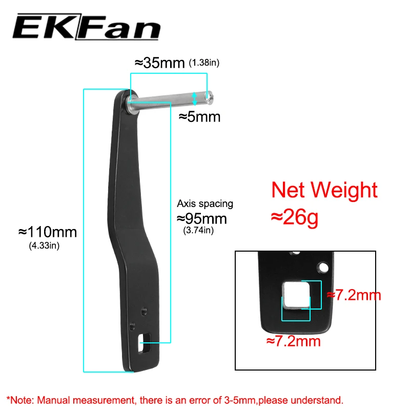 EKfan-mango de carrete de 7,2 MM x 7,2 MM, eje de acero inoxidable, accesorio de carrete de 110MM - imagen 5