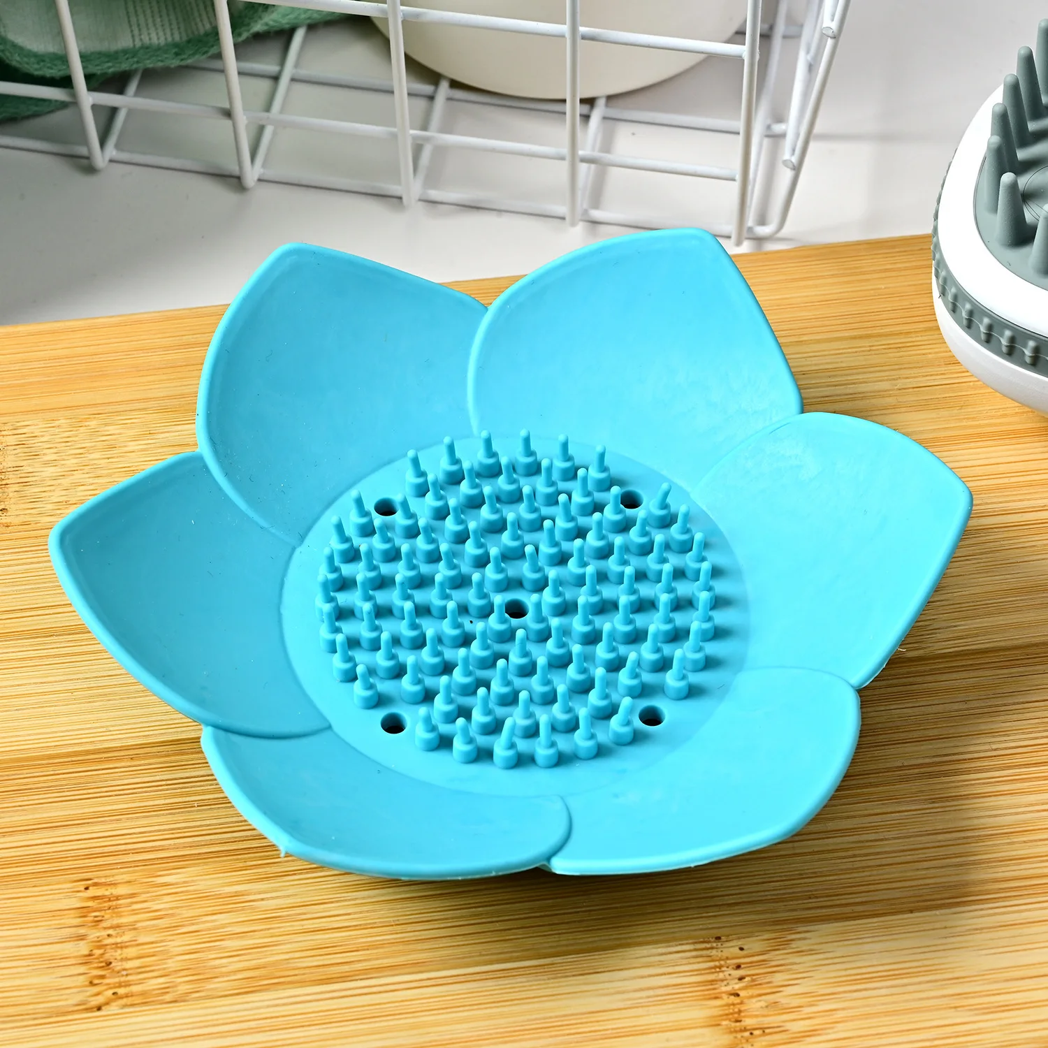 Jabonera de silicona con forma de loto – Sin perforaciones ni taladro para baño