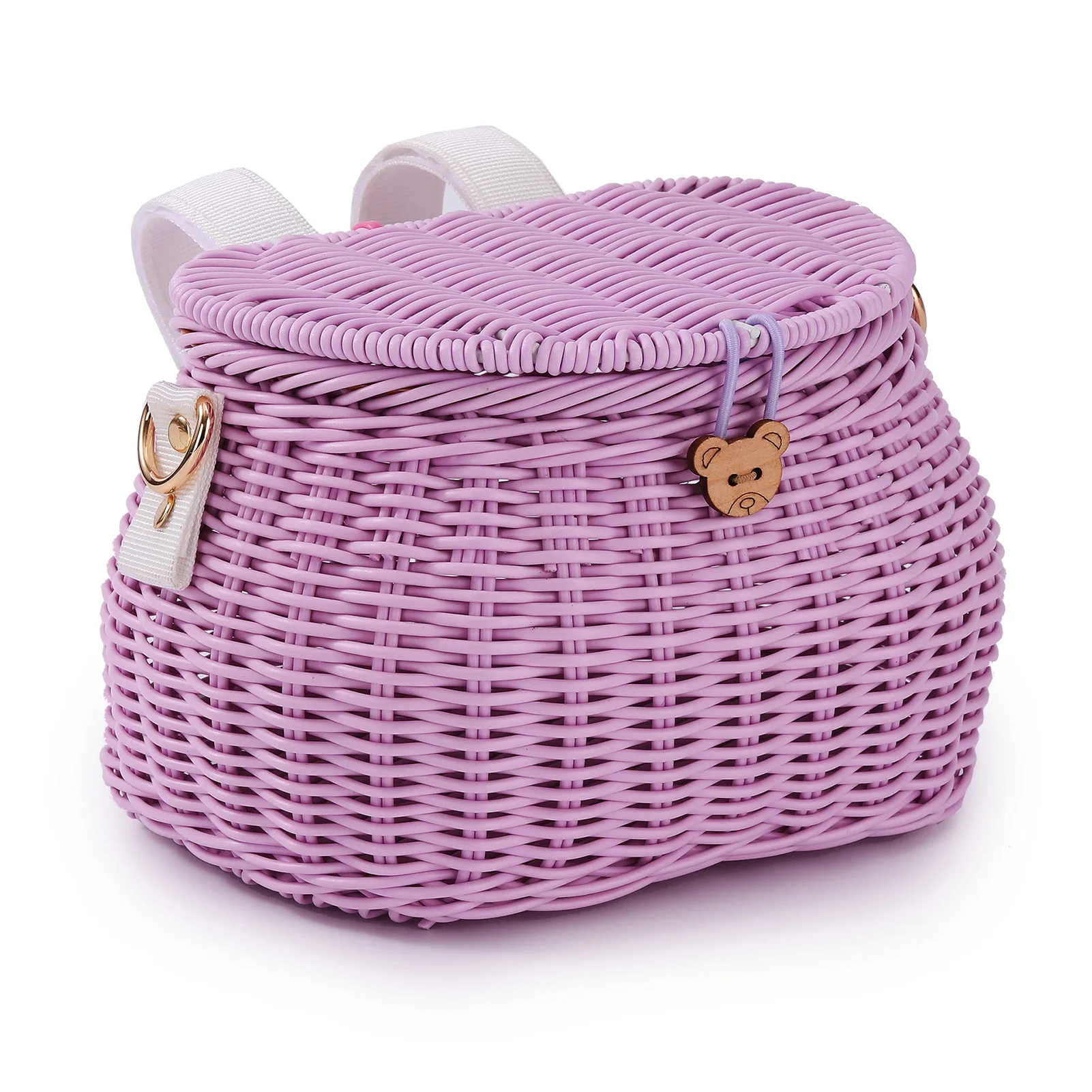 Cesta delantera bicicleta con tapa tejida a mano color macarrón