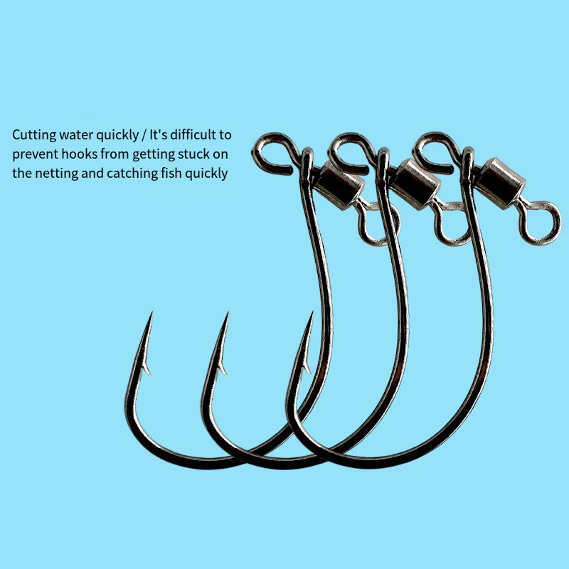 10 Uds. Ganchos de señuelo de agarre rápido giratorios 1 # /2 # /3 # /1/0 # /2/0 #   Gancho de acero rico en carbono para percha de lubina de carpa - imagen 3