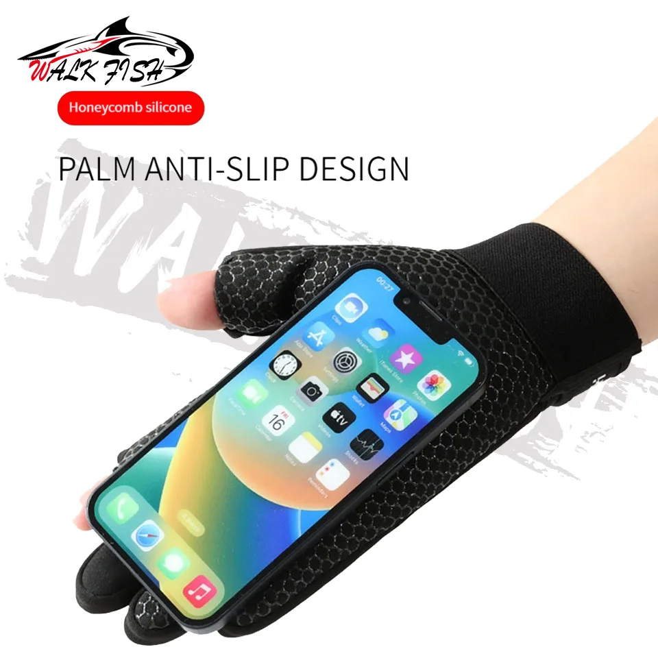 WALK FISH-guantes de pesca de invierno, Manoplas sin dedos, antideslizantes, impermeables, cálidos, para ciclismo - imagen 2
