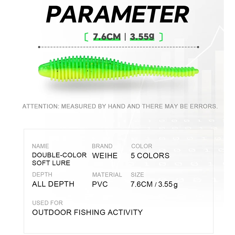 WEIHE 5 uds 7,6 cm 3,6g hilo de cola de aguja de dos colores pez suave PVC Luya cebo suave - imagen 5