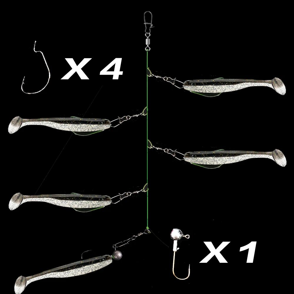 ZURYP-Juego de 5 señuelos blandos para Pesca, cabeza de plantilla, cola de horquilla, Wobbler de silicona, aparejos de lubina, Swim Cast Bait - imagen 4