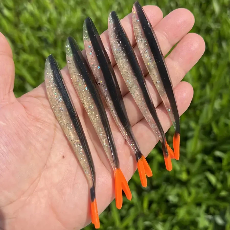Señuelos de Pesca de lubina, cabeza de plantilla de cola bifurcada, cebo Artificial, gusanos blandos, carpa, Swimbait hecho a mano, 5 piezas