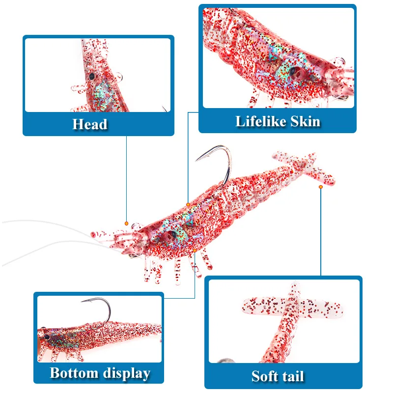 Señuelo suave de pesca de 3 piezas, cebo suave de silicona para camarones, 10g/8,5 cm, cebo de gusano Artificial para camarones con anzuelos, aparejos de pesca - imagen 4