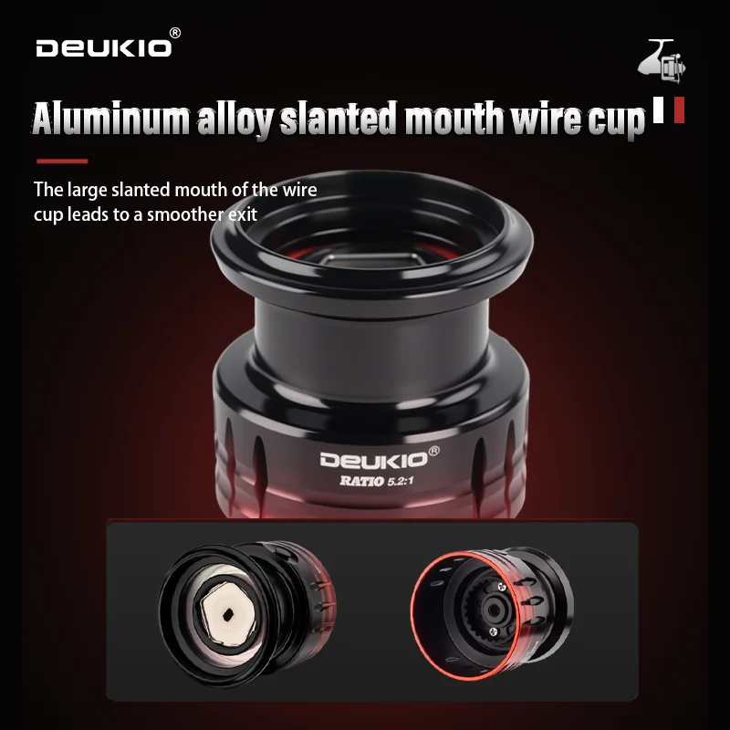 Carrete giratorio DEUKIO, relación de engranaje 5,2: 1, 18LB, potencia máxima de arrastre, mango de carrete de Metal CNC, carrete de pesca para agua dulce y salada - imagen 5
