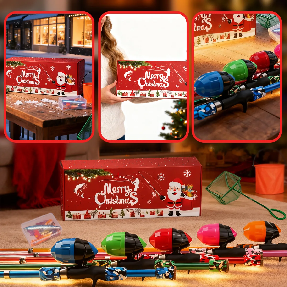Kit de pesca infantil caña telescópica de camuflaje con carrete y red - imagen 3