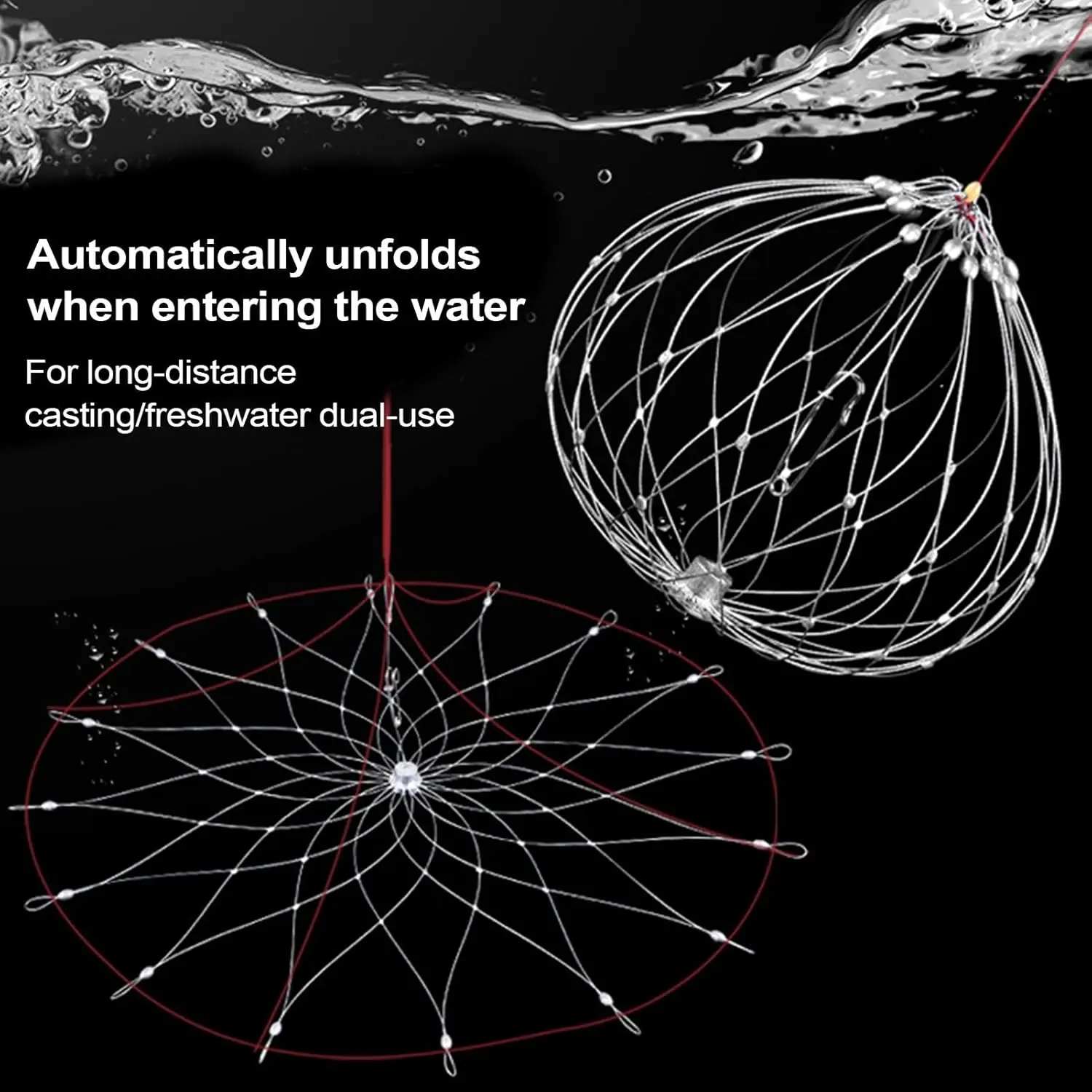 Jaula de pesca automática de 50/70cm, alambre de acero inoxidable duradero, jaula abierta y cerrada para camarones y cangrejos, accesorios portátiles para pesca al aire libre - imagen 3