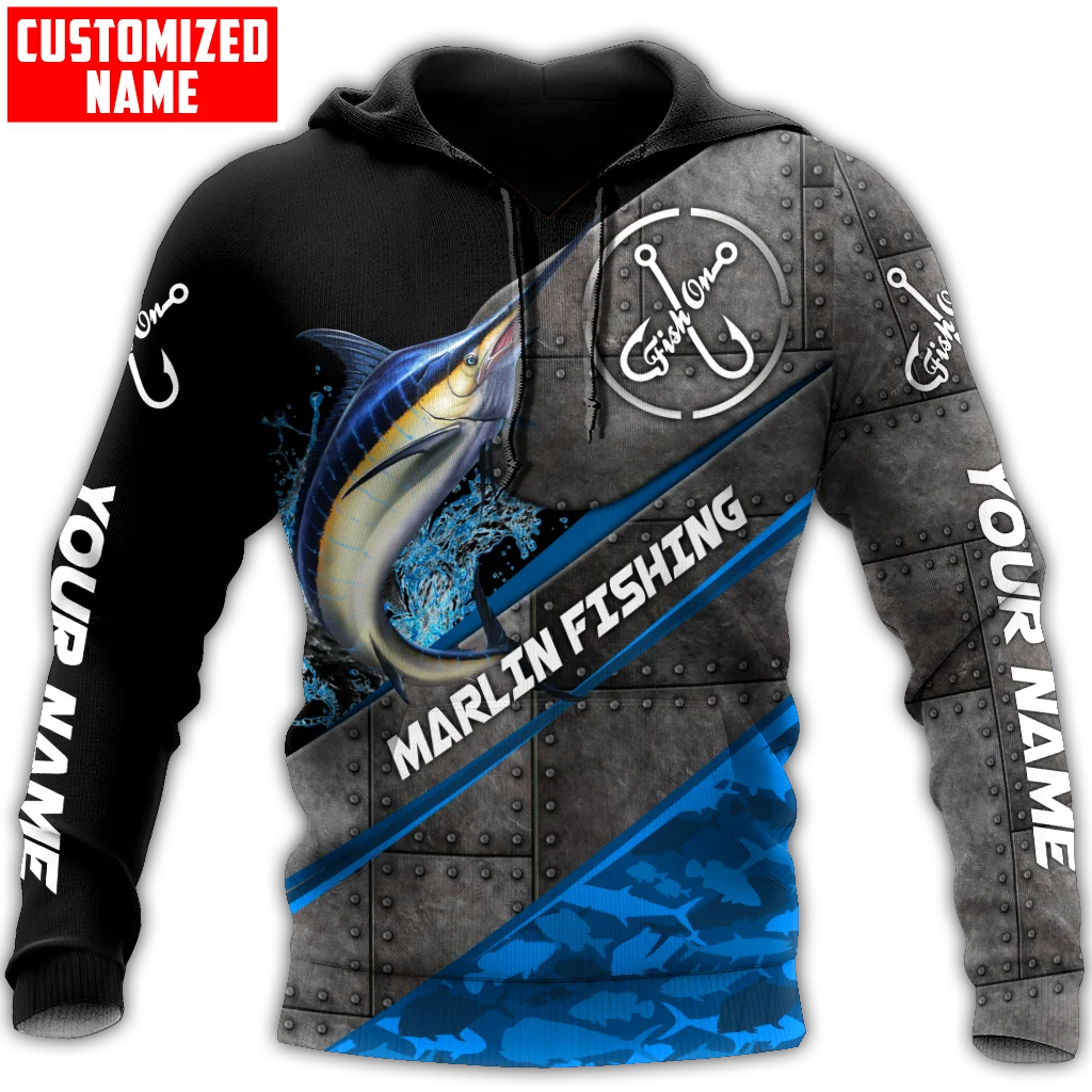 Marlin Fishing Nombre personalizado 3D completamente estampado Sudadera con capucha y sudadera para hombre Otoño Unisex Zip sudaderas con capucha ropa deportiva Casual KJ861 - imagen 2