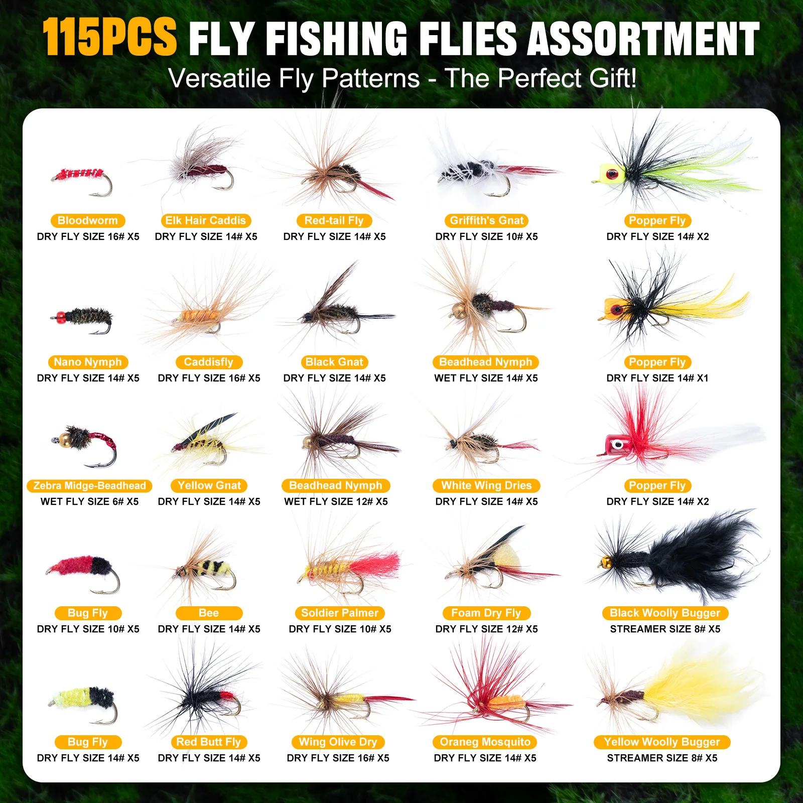 Goture 115 Uds surtido de moscas de pesca con mosca hecho a mano con caja de bambú, serpentina de moscas secas/húmedas para trucha y lubina, cebo de señuelo de pesca - imagen 2