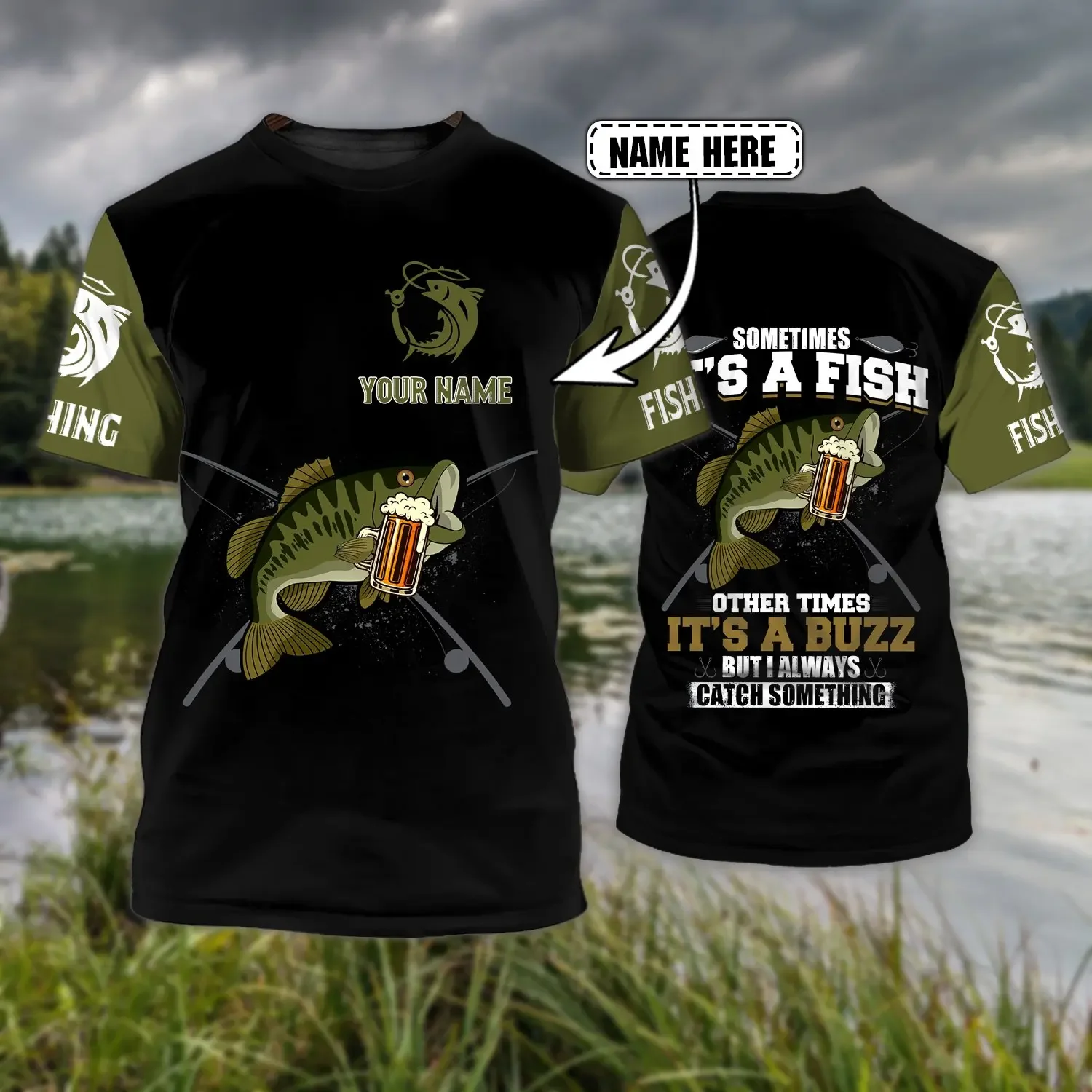 Camiseta Vintage de pesca con nombre personalizado 3D completamente estampado para hombre, pantalón corto informal Unisex de verano fresco, camiseta de manga TX263 - imagen 3