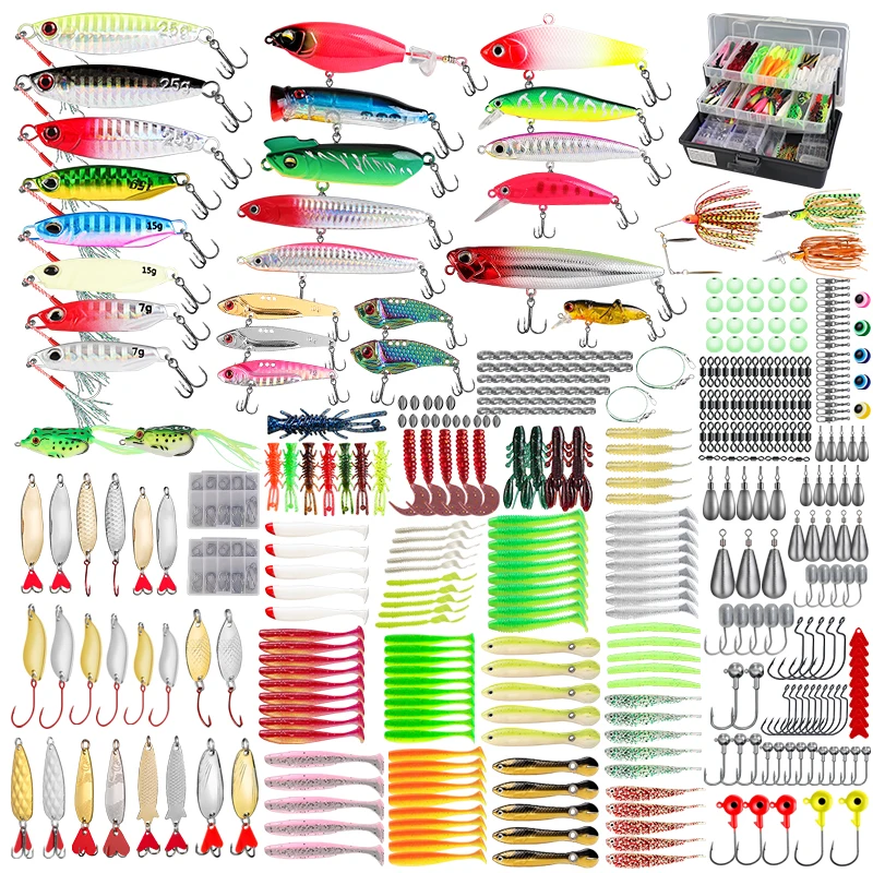 TAIYU 18/43/165/361/604 Uds Kit de Señuelos de Pesca juego de señuelos blandos y cebos duros plantilla de Metal accesorios de pesca de mar Wobblers artificiales - imagen 3