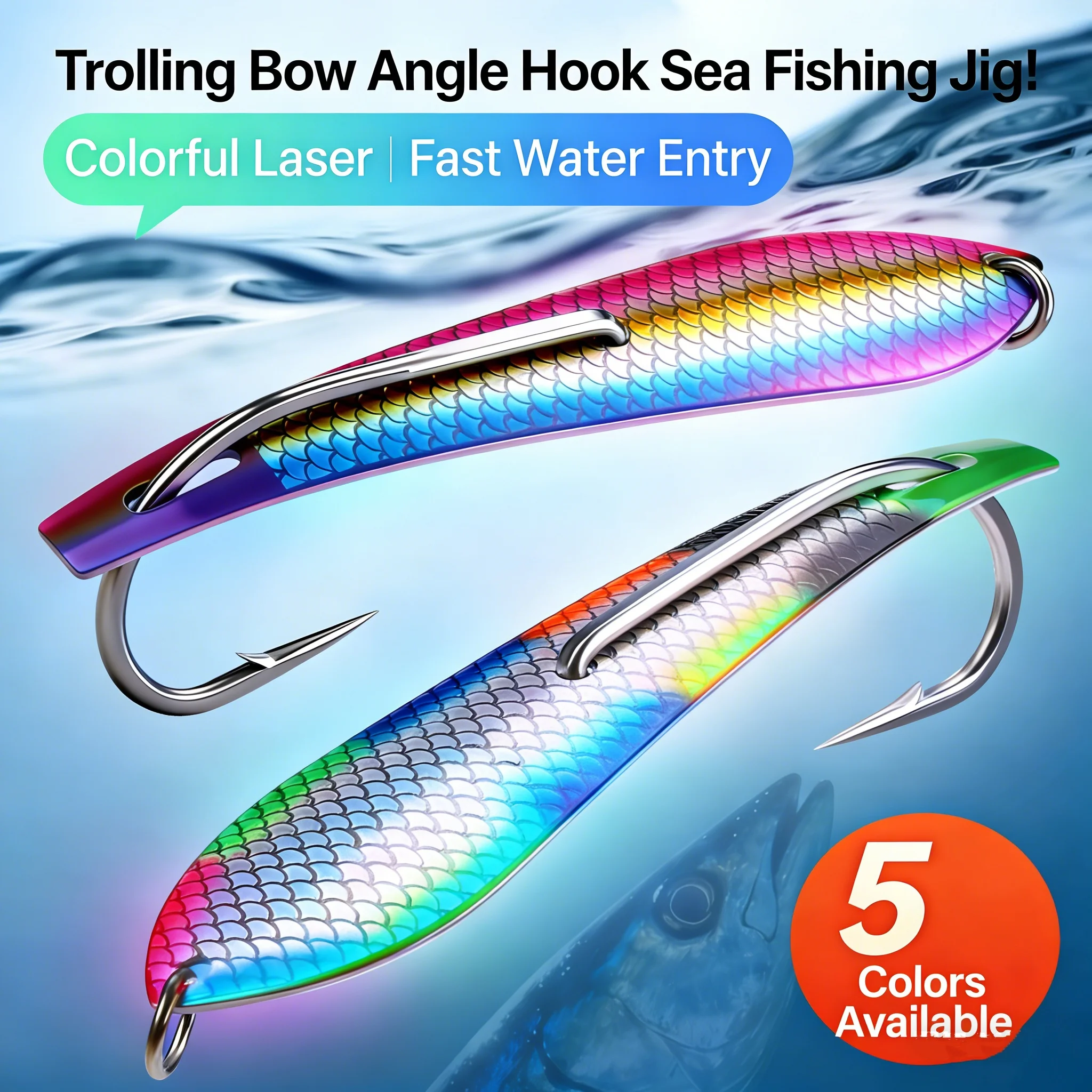 Gancho de cuerno de arco de pesca de remolque, tipo A, 12,5 cm, 38,7g, Material de acero inoxidable, pesca en barco de aguas profundas, lentejuelas grandes