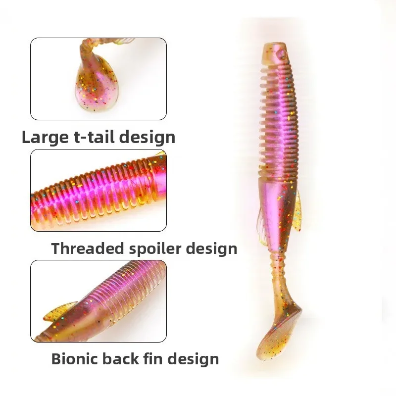 Señuelo de pesca suave flotante, 8 Uds., 65mm/1,7g, 75mm/3,2g, cola en T, Swimbait de silicona suave, Wobbler para Lucio, lubina, sábalo, aparejos de pesca - imagen 5