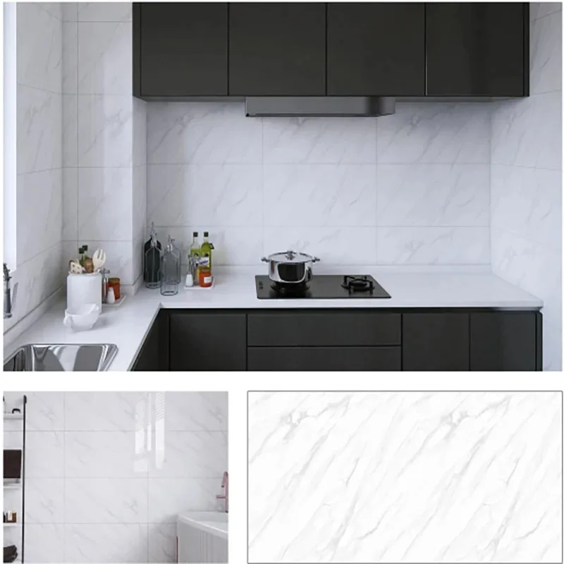 Azulejos de mármol autoadhesivos de PVC, 30x30cm, pegatina impermeable para pared, decoración para sala de estar, azulejo de cerámica de imitación - imagen 5