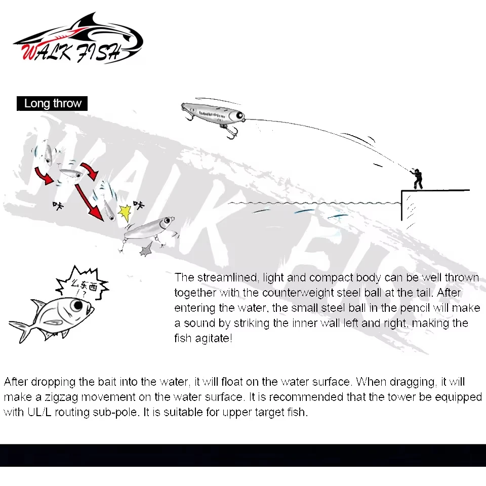 WALK Fish Lápiz Flotante Superficie - Señuelo para Lubina - imagen 5