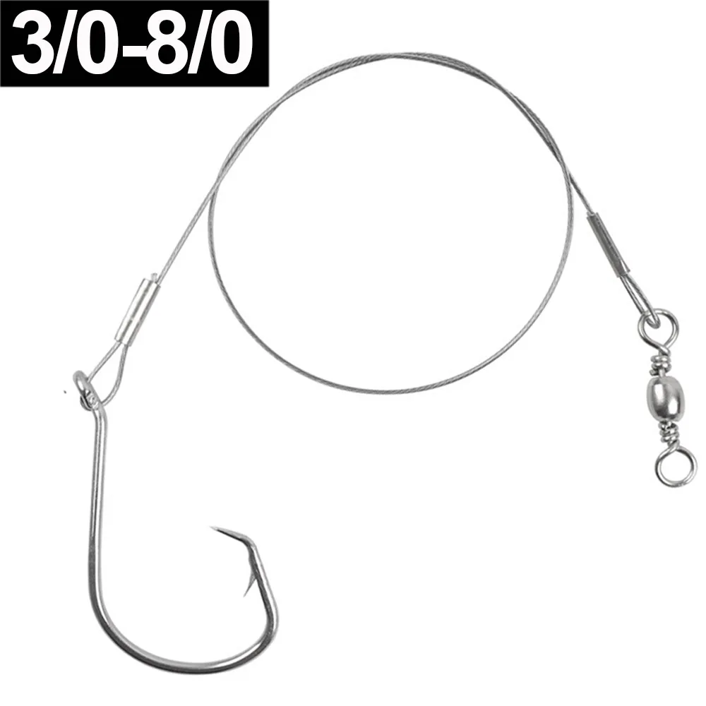 Anzuelos de pesca circulares, aparejos de bagre con alambre de acero líder, anzuelos de pesca compensados de agua salada para pesca de lubina, Surf, 6/12 Uds.