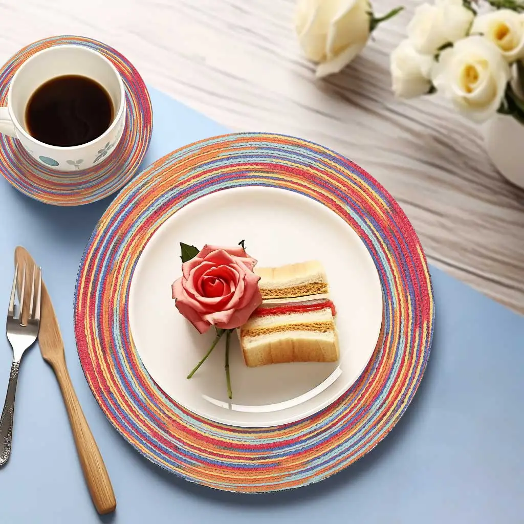 Juego de manteles individuales redondos tejidos de algodón, manteles individuales de ratán resistentes al calor, tapete para cuencos para mesa de comedor, posavasos de cocina, decoración - imagen 5