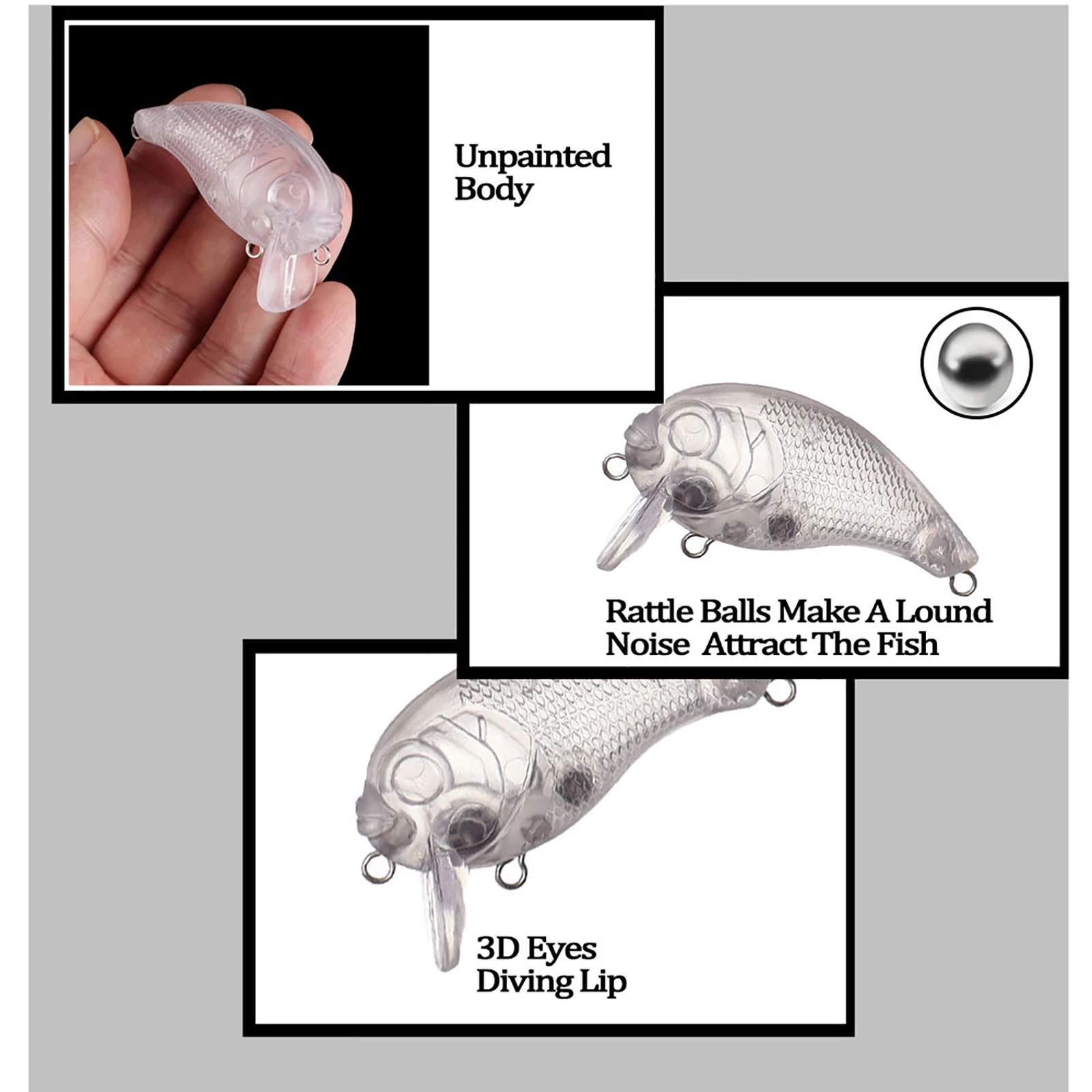 Chan'Shuang 20 piezas cebo de pesca en blanco sin pintar 5,5 cm/7,7g pez payaso Crankbait sonajero flotante DIY Señuelos de pesca artificiales - imagen 4