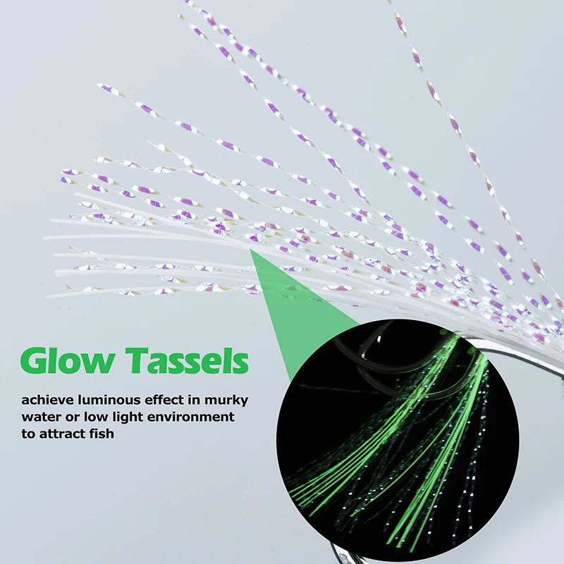 Goture-Juego de anzuelos dobles luminosos de acero al carbono, ganchos de pesca con plumas delicadas, aparejos de pesca, novedad, 5 unidades - imagen 4