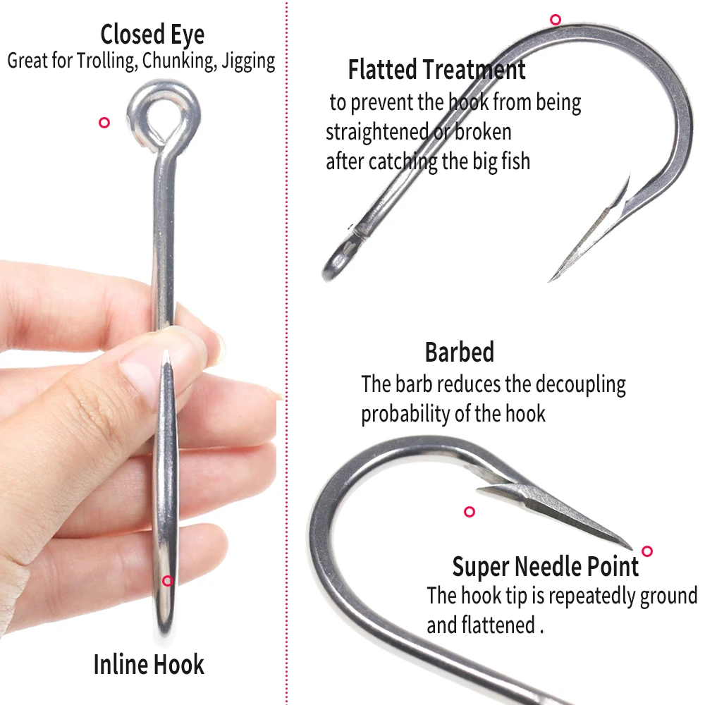 WIFREO 5/0-13/0 anzuelo de pesca de agua salada de acero inoxidable gran juego Jigging atún tiburón cebo de pesca anzuelos de alta resistencia 7691 - imagen 5