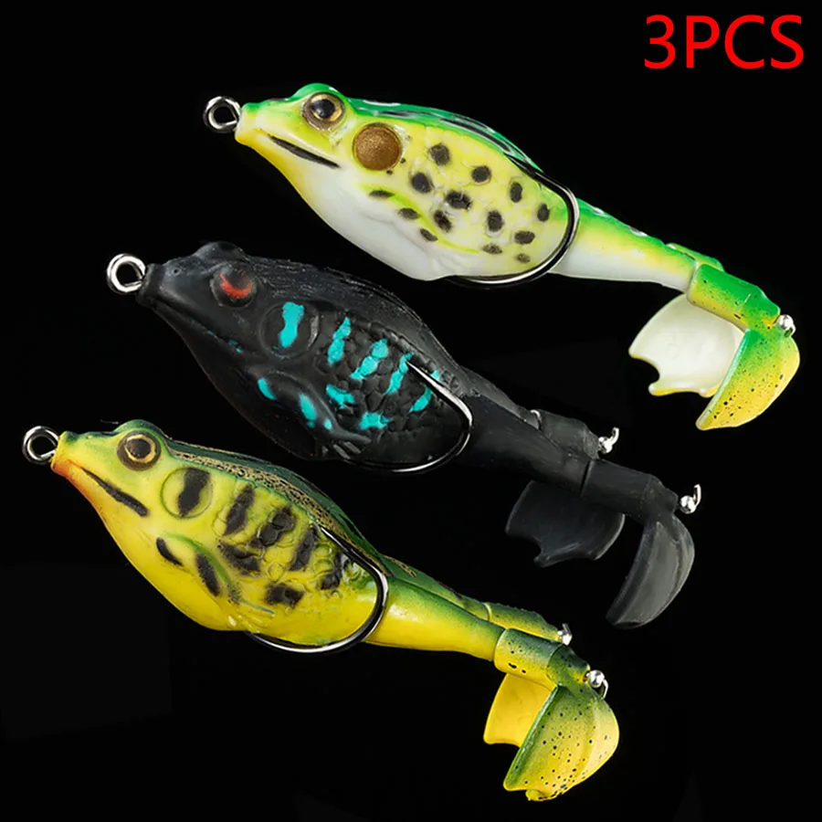 Señuelos de pesca de carpa con patas de doble hélices de rana suave, cebo Artificial TopWater, Wobblers para Lucio, Trolling, cabeza de serpiente, Swimbait, 3 uds.
