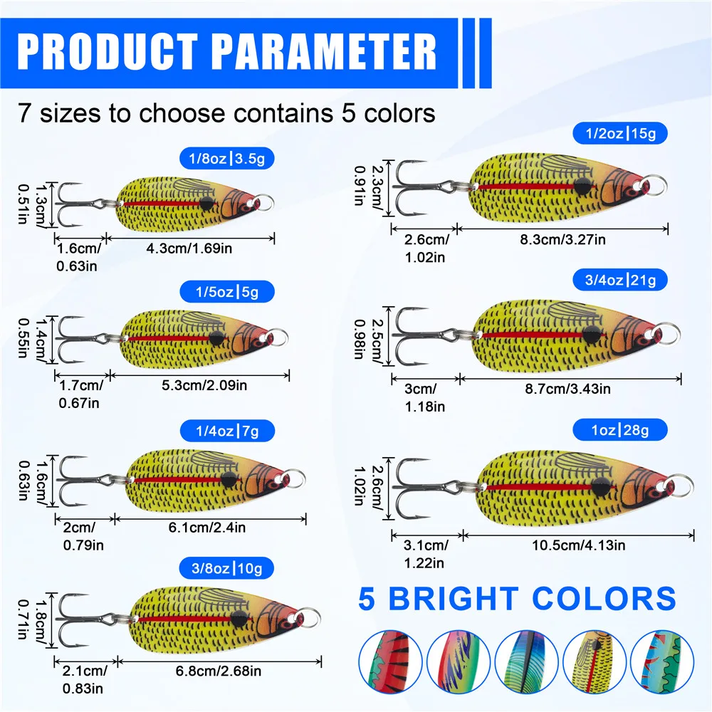 Señuelos de pesca con cuchara, plantilla de metal, Spinner, señuelo de fundición para lubina, salmón, cejola, Jigging, con caja de aparejos, 5 uds. - imagen 2